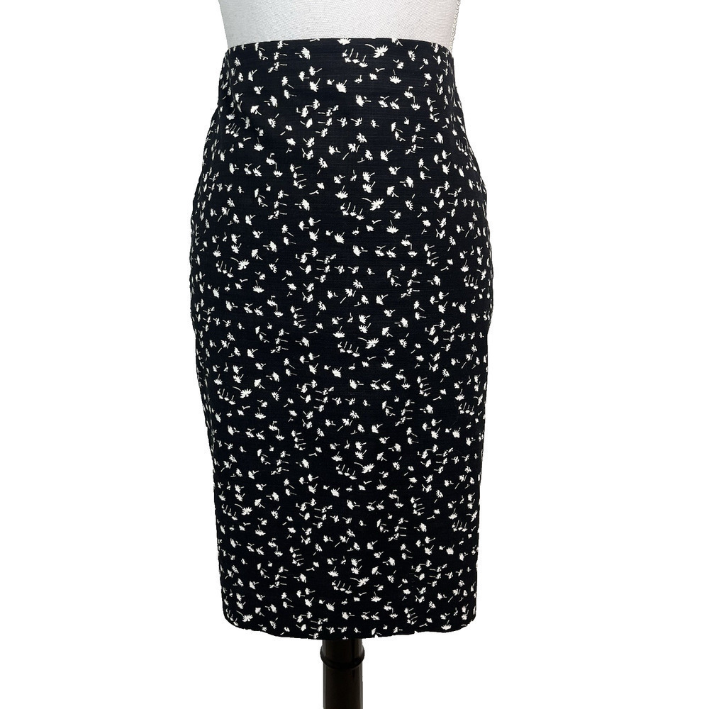 J. Crew Skirt sz 6 Petite Black White Floral Straight Pencil Knee Church Casual